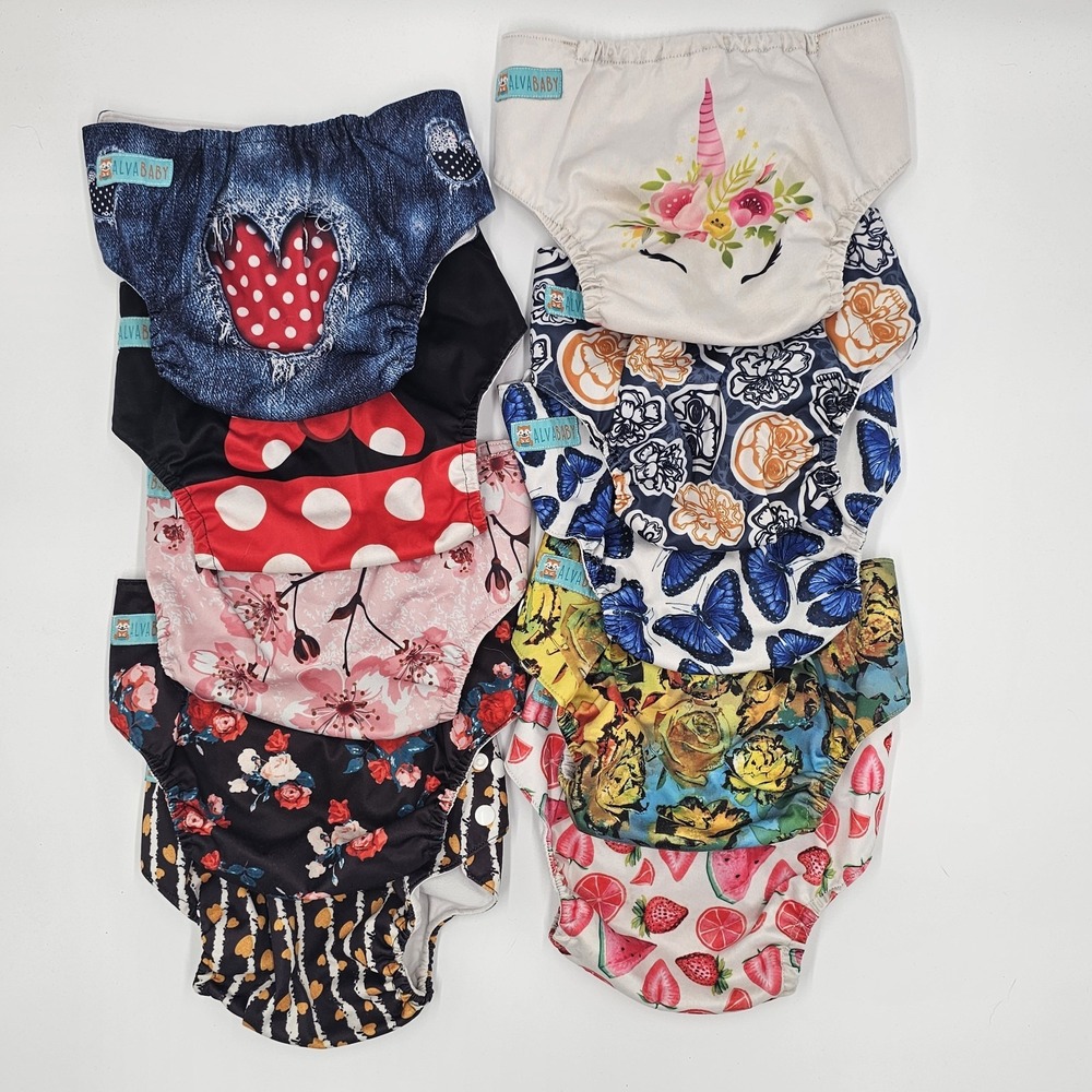 Alva Baby Reusable Pocket Covers Lot of 10 w/ 14‎ Inserts – Adjustable One Size